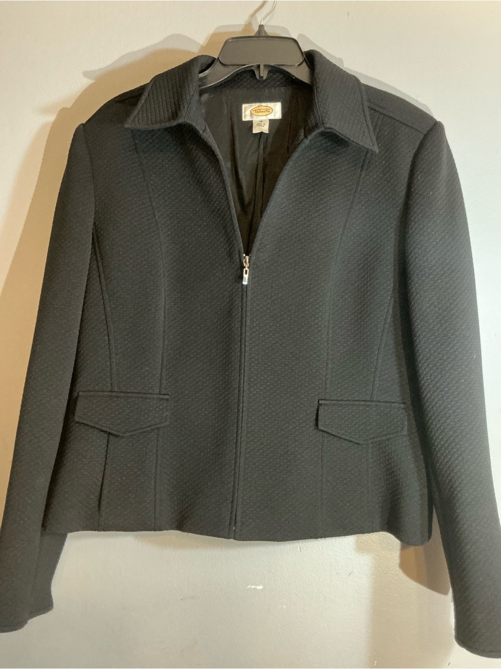 Talbots Black Zip-Front Women's Blazer Jacket with Notch Collar